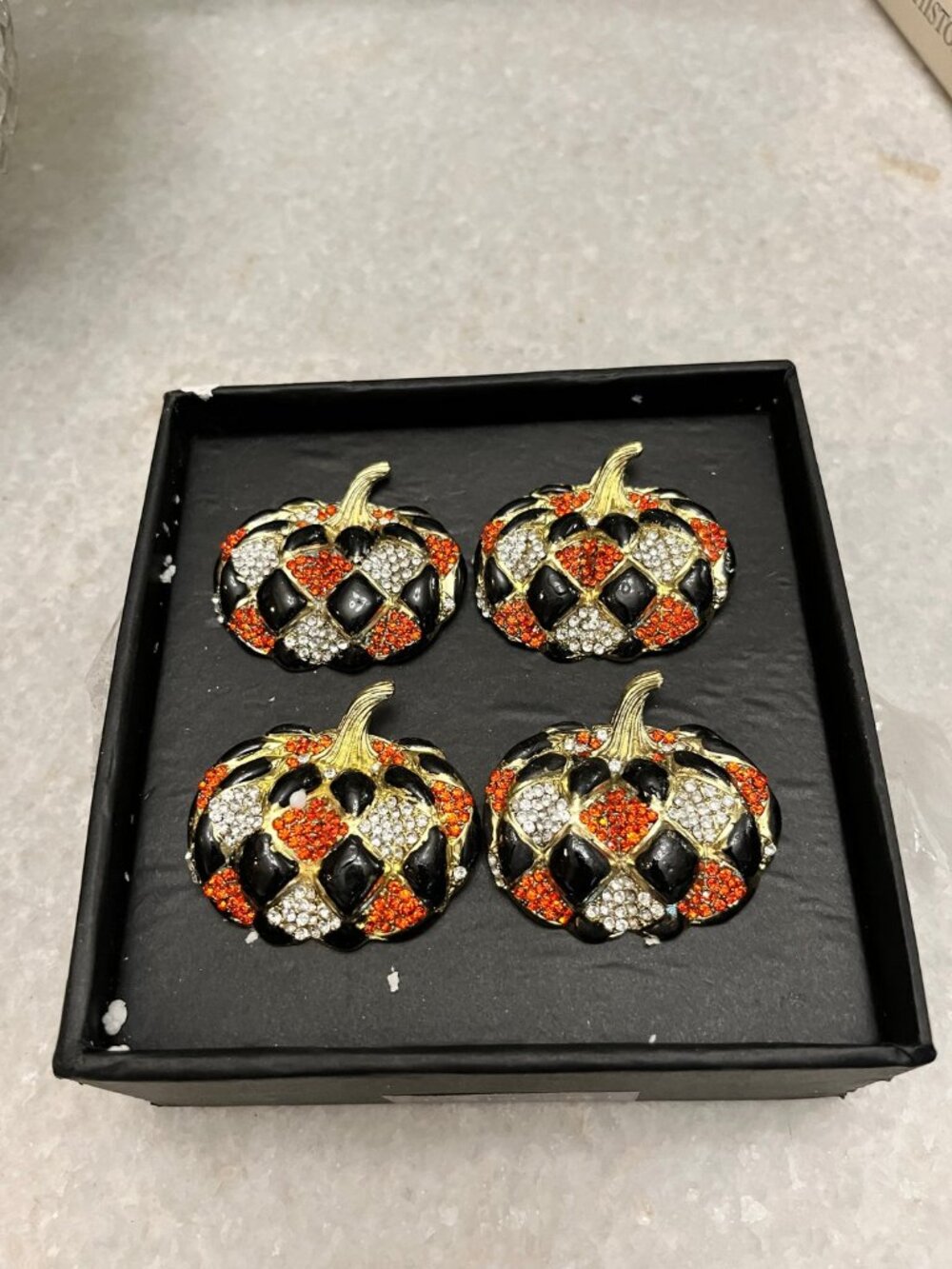 Tahari Home rhinestone orange black harlequin rhinestone napkin rings